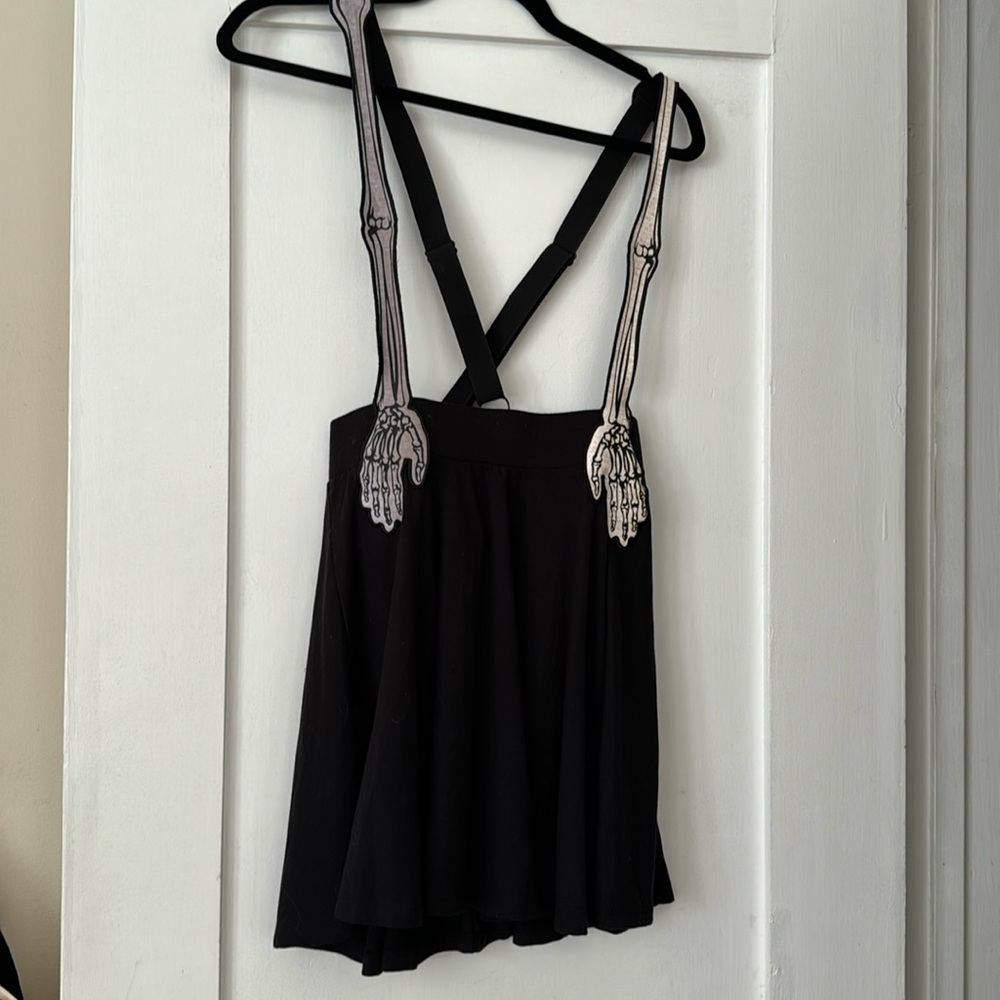 Hot Topic black stretchy skirt with skeleton arm suspenders Small